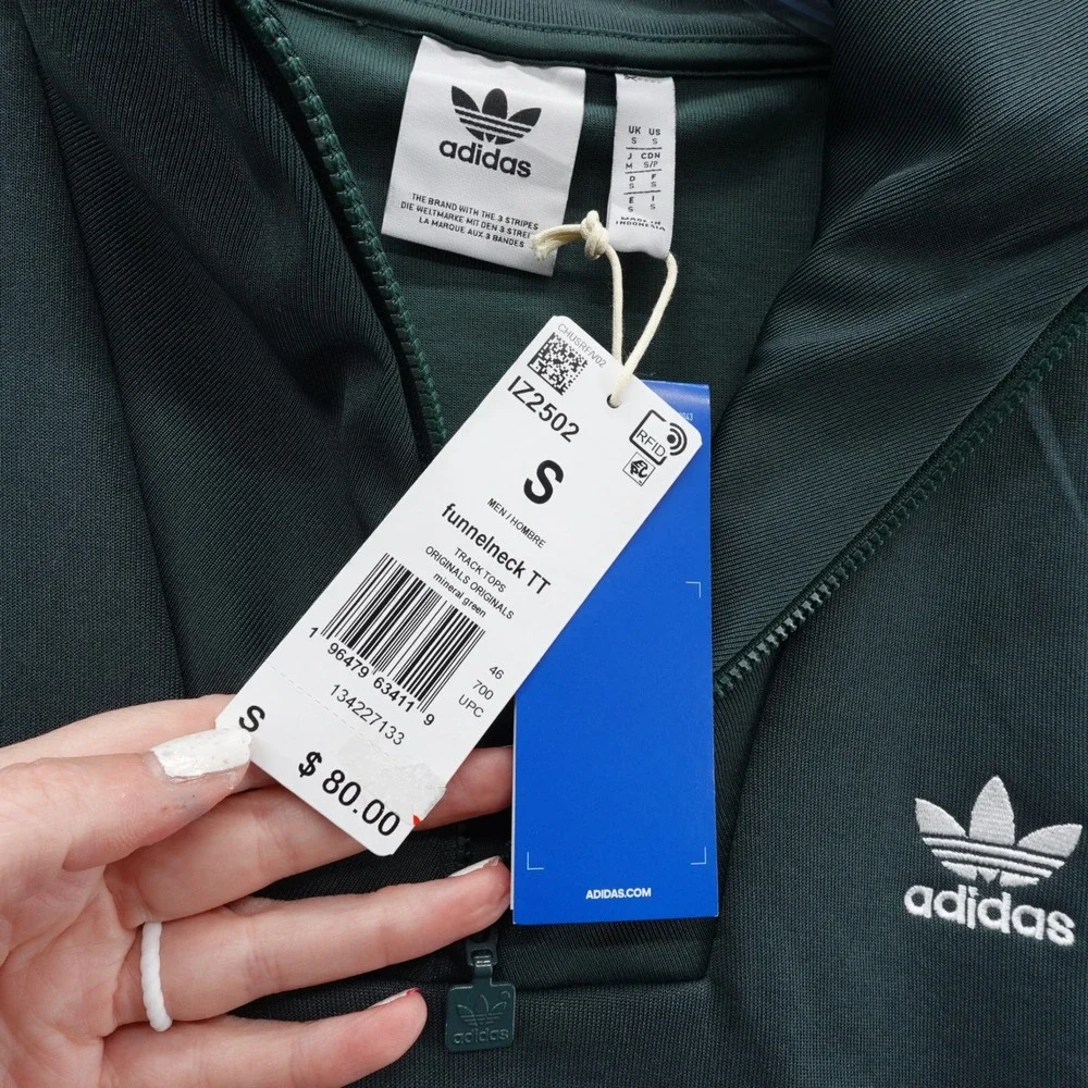 Adidas Originals Funnel Neck Track Top Mens Small Green White 1/4 Zip Pullover